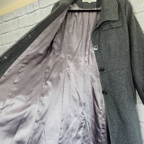 Kenneth Cole Women's Grey Lined Wool Blend Button Front Long Peacoat Size 8 - Picture 16 of 16
